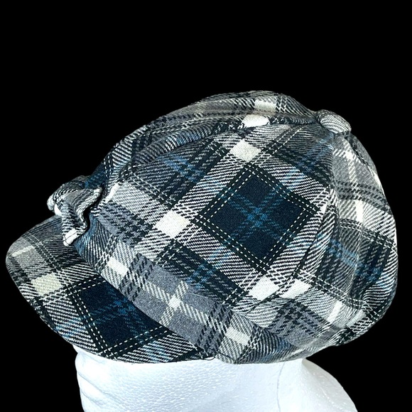 MUDD Newsboy Cabbie Navy Plaid Cap One Size - Picture 11 of 15
